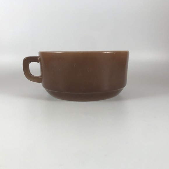 Vintage Fire King Soup Chili Bowl Brown D Handle Anchor Hocking Milk Glass - Picture 3 of 9